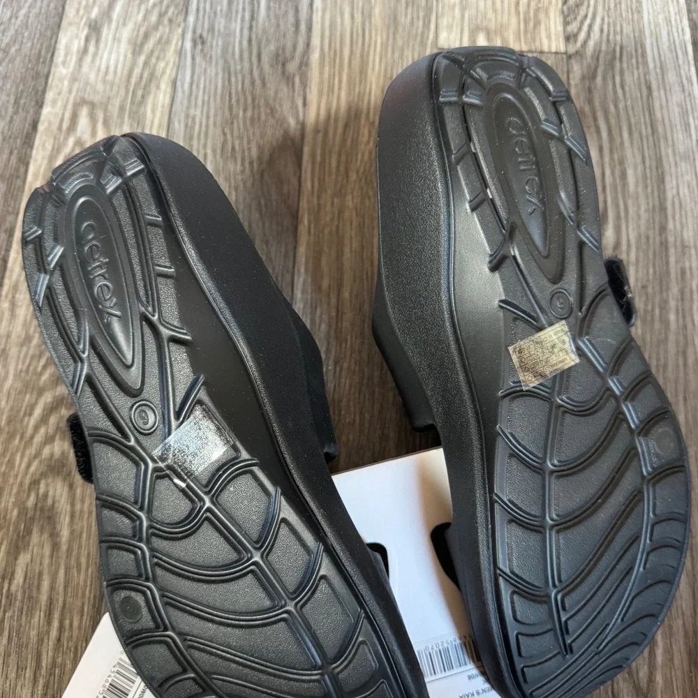 Aetrex Kaia Orthotic Slides Women Size 6 Black Adjustable Strap Sandals NEW